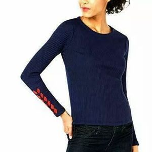 Maison Jules Women's Blue Notte Ribbed Laced-Sleev